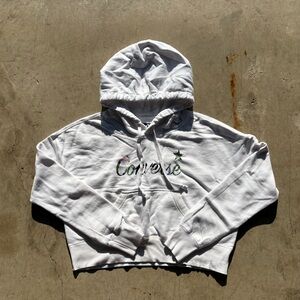 Converse Women’s Crop Floral Hoodie XS Spell Logo Pullover Sweatshirt Oversized